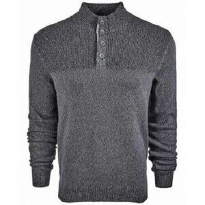NEW! Club Room Button Mock Long Sleeve Knit Sweater Marled Grey Small